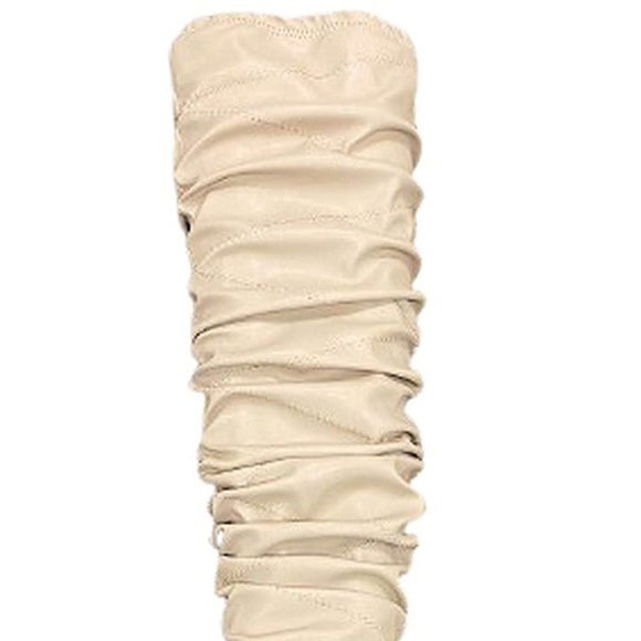 Pazzle Victoria Over The Knee Taupe Faux Leather Ruched Stiletto Thigh High Boot - Picture 2 of 9